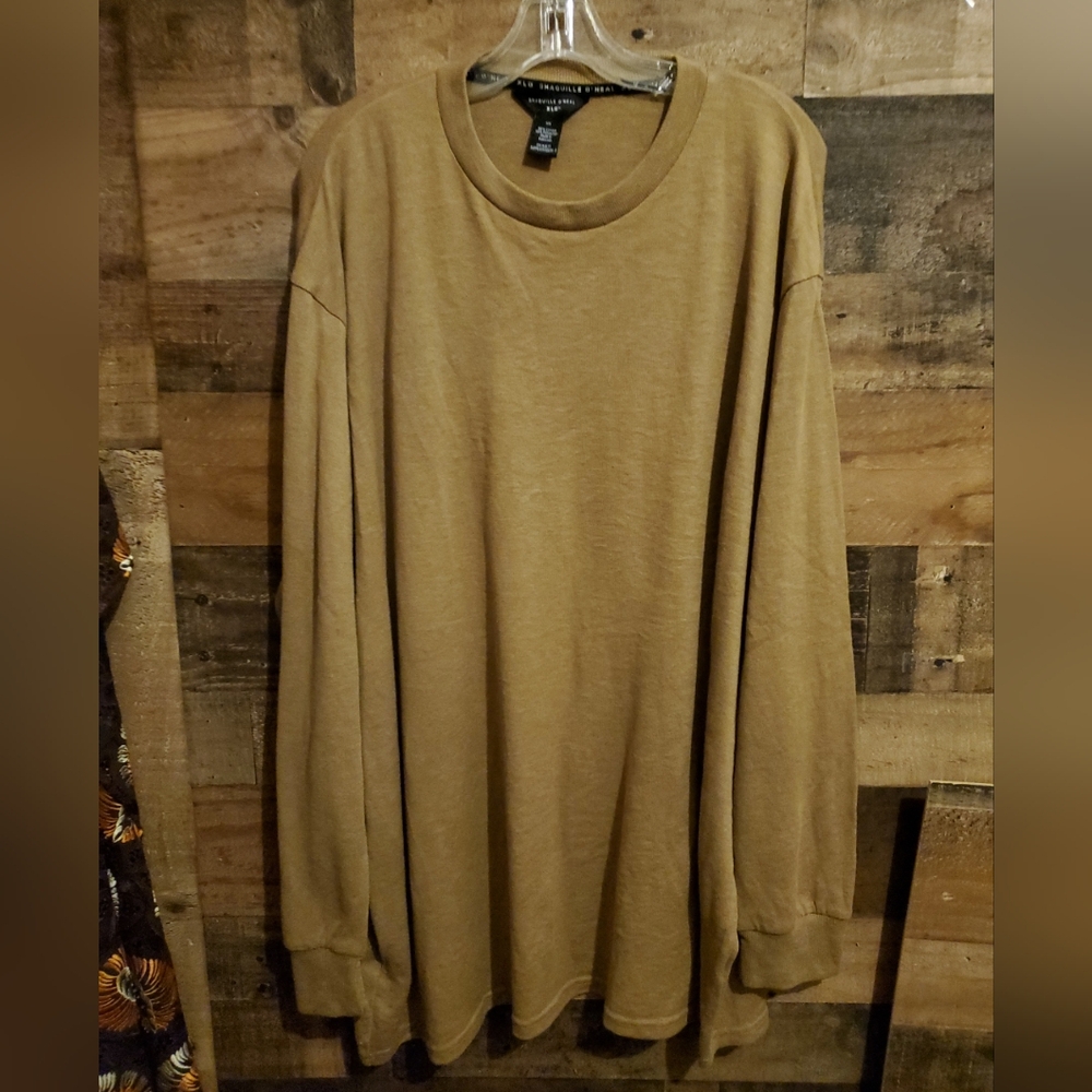 SHAQUILLE O'NEAL XLG Men's Big & Tall Light Brown Crewneck Classic Sweater 4XLT